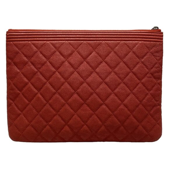 Auth CHANEL Boy Chanel / Matelasse Red Calfskin Clutch Bag - Picture 2 of 16